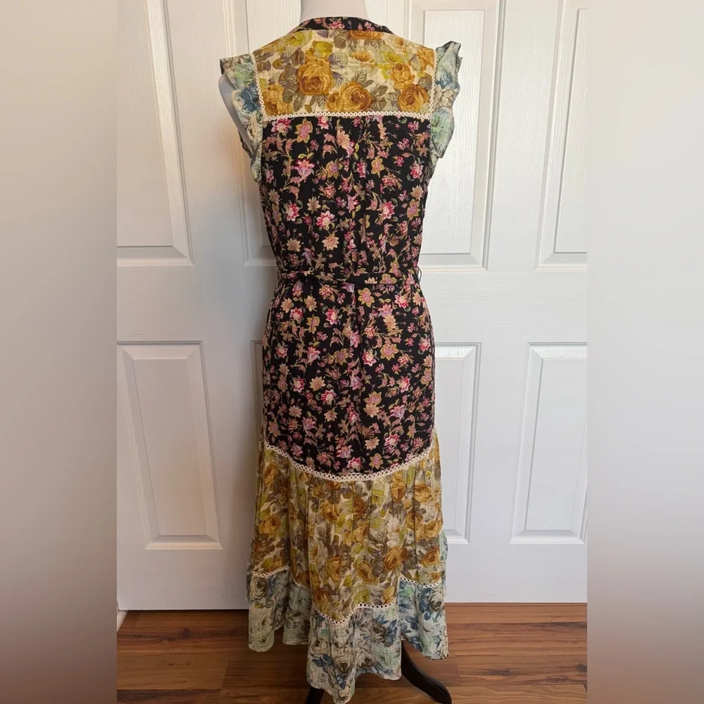 Anthropologie Patchwork Floral Prairie Midi Dress XS Romantic Boho Cottagecore - Picture 3 of 12